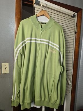 Marithe Francois Girbaud Light Green Zip-Up Track Jacket with White Stripes